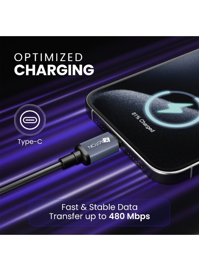 اكساستون كابل من النوع C إلى النوع C مع شحن سريع بقوة 60 واط، كابل بيانات وشحن بتقنية Power Delivery، كابل USB-C مضفر معدني، نقل عالي السرعة ومتين، متوافق مع أجهزة MacBook والكمبيوتر المحمول والهواتف الذكية وأجهزة USB-C (NCC18) - Image 5